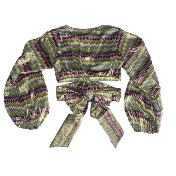 Nwot Urban Outfitters Kary Keyhole Tie-Back Long-sleeve Top in Purple Multi XS - Picture 7 of 10